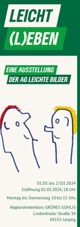 Die Postkarte zur Ausstellung mit allen Informationen und zwei gezeichneten Köpfen, die sich ansehen. Beide sind etwas eckig und mit blauen Linien gezeichnet, einer hat rotes, der andere blonde kurzes Haar.